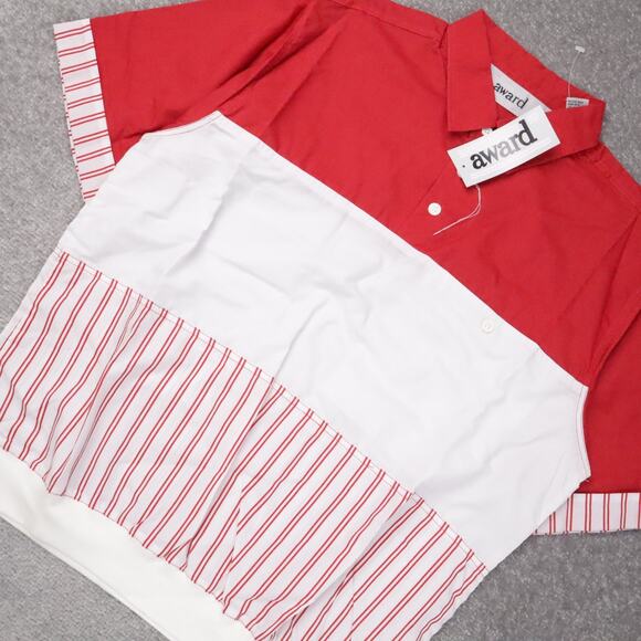 VTG 80s 90s Award Deadstock Medium Red White Striped Short Sleeve Collared Shirt - Picture 8 of 10